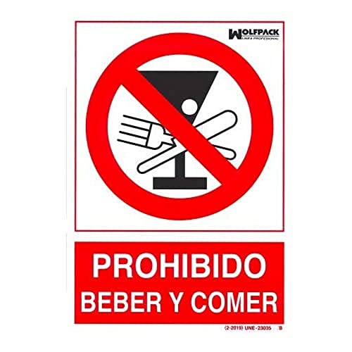 WOLFPACK LINEA PROFESIONAL Cartel Prohibido Beber y Comer 30x21cm.
