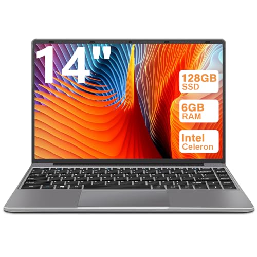 WOZIFAN Ordenador Portátil 14" Win11 128GB Expansión SSD 1TB up to 2.8Ghz Intel N4020 Ligero Portátiles PC 2.4G+5G WiFi Bluetooth 4.2 HDMI con ratón inalambrico & Pegatinas Teclado Español-Gris