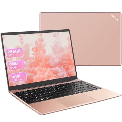 WOZIFAN Ordenador Portátil Win11 Intel N4020 Up to 2.8Ghz 256GB SSD Admite expansión 1TB 14" portatiles 2.4G+5G WiFi Bluetooth 4.2 Mini HDMI con ratón inalambrico & EspañolProtector de Teclado-Oro