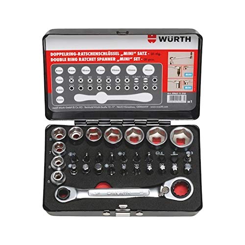 Wurth 096511310 Llave inglesa de trinquete de doble anillo con brocas Mini Set 31pcs