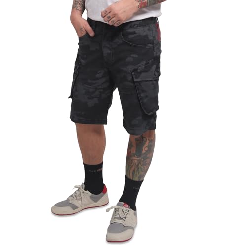 Yakuza Pantalones cortos cargo antiguos para hombre, Diseño de camuflaje gris., 36W