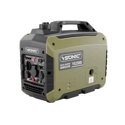 YSONIC 2000W Generador Inverter Gasolina, con 2 puertos USB, 230 V, 12V, Puerto paralelo - Modelo silencioso con 58 dB, portátil, con alarma de potencia y bajo nivel de aceite