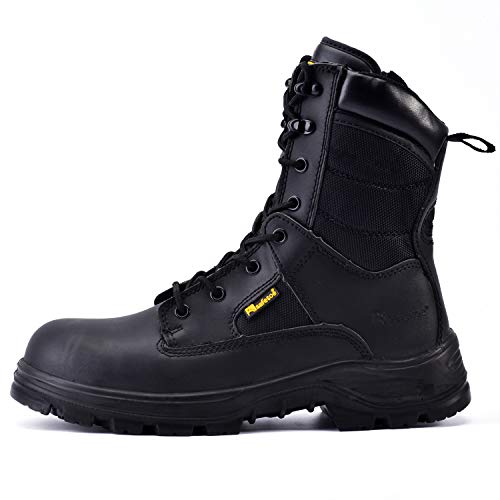 Zapatos de Seguridad Hombres y Mujeres, S3 Botas de Seguridad Trabajo Militar con Cuero Impermeable, Puntera con Punta de Acerol Ligeros Calzado para Cremallera, Plantilla mas Comodas,EU 42