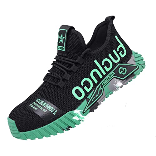 Zapatos de Seguridad para Hombre Ligero Zapatillas Transpirables construcción Calzado de Trabajo Deportivo Mujer Comodo Puntera de Acero Bambas de Seguridad（Verde 02, 43EU