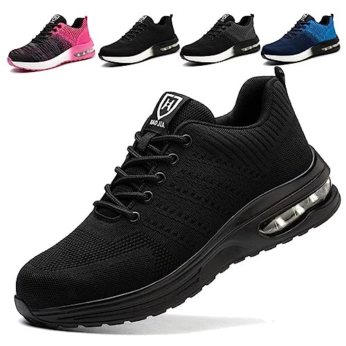 Zapatos de Seguridad para Hombre Mujer Ligeras Colchón de Aire Zapatillas de Trabajo con Punta de Acero Transpirable Negro 39