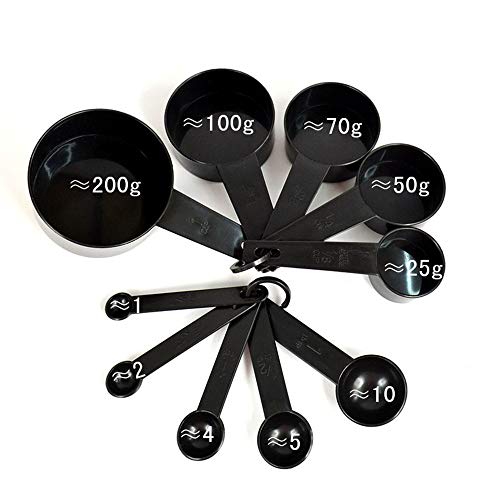 10 cucharas medidoras de plástico de color negro con mango de medición y cuchara de medición para cocina y hornear tazas de nido, cocina, té, café