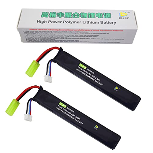 2PCS 3S 11.1V 2000mAh 25C Batería de Litio con Conector Mini Odamiya para M4 Crane Stock M110 SR25 AK47 MP5K MP5 Scar M249 M240B M60 G36 M14 RPK PKM L85 AUG G3 Rifle de Airsoft eléctrico de Juguete