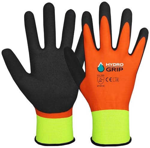 2x Guantes Impermeables ACE HydroGrip para Trabajos en Agua - EN388/21420 Recubierto de Látex - Protección Antideslizante, Flexible, con Agarre Profesional para Jardinería, Agricultura, Mecánico