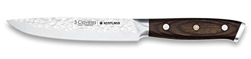 3 Claveles Cuchillo de cocina profesional Kimura cuchillo cocina muy ligero menaje de cocina muy resistente, Plata y Negro, de 13 cm-5 cm de hoja