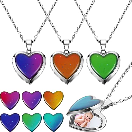 4 Collares Medallón de Humor de Corazón de San Valentín Collar de Cambiar Color de Colgante de Fotos Collar con Detección de Temperatura de Acero Inoxidable en Forma de Corazón