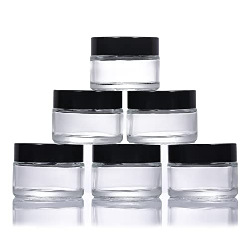 6 latas cosméticas de vidrio de 30 ml, latas vacías recargables con tapa de rosca e inserciones blancas, recipiente cosmético, macetas de crema de viaje para cosméticos, polvos, loción, cremas