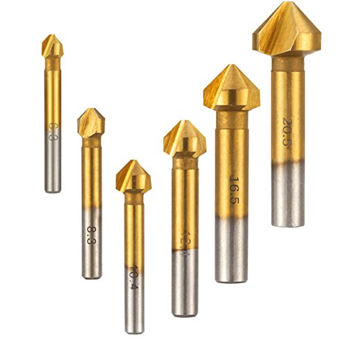 6PCS Avellanador 90°HSS Broca Avellanadora Madera, Avellanador para Metal, Avellanador Madera Brocas Avellanadoras Madera, Cubiertas de Titanio 6.3mm ~ 20.5mm, Avellanador para Madera Metal Aluminio