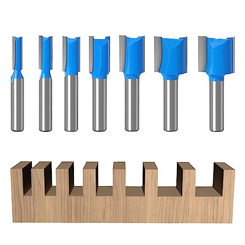 7 Piezas Juego de Fresas para Madera, Doble Flauta Fresa Recta con Vástago de 8 mm(6 8 10 12 14 18 20 mm de Diámetro de Corte), Herramientas Carpinteria para Fresadora para Madera (7)