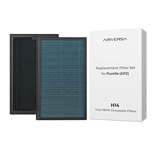 Airversa Kit de filtros de repuesto H14 True HEPA para purificador de aire AP2 Purelle (1 par) | Los filtros HEPA certificados eliminan más del 99,995% de partículas finas (H14)