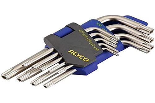 Alyco 193290 193290-Juego 9 Llaves Torx acodadas inviolables CR-V niqueladas en Soporte plástico T-10 A T-50