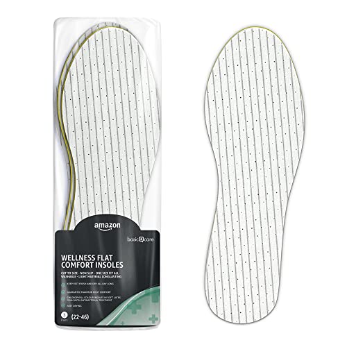 Amazon Basic Care - Plantillas para zapatos planos bienestar y confort - 3 pares (tamaño: 22-46), Blanco