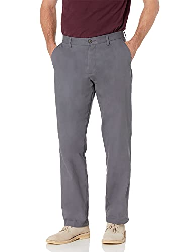 Amazon Essentials Pantalón Chino con Parte Delantera Plana, Resistente a Las Arrugas y de Corte clásico (Disponible en Tallas Grandes y Largos Especiales) Hombre, Gris, 54W / 28L