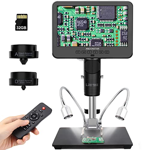 Andonstar AD246S-M Microscopio Digital HDMI 2000x para Adultos, 3 Lentes 2160P UHD de grabación de vídeo, 7 Pulgadas LCD para Soldadura, Kit biológico, Compatible con Windows