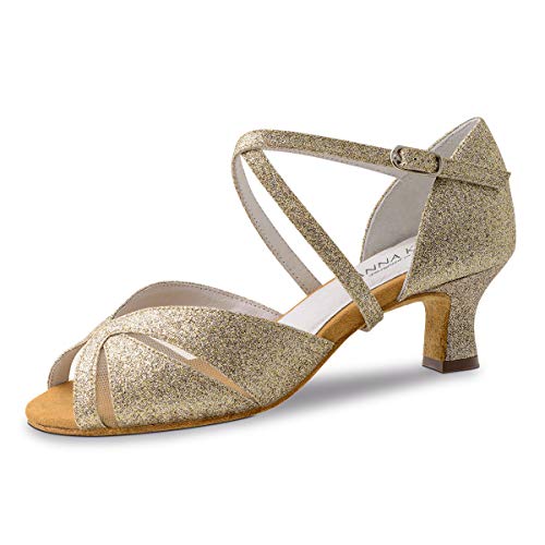 Anna Kern Zapatos de baile para mujer 620-50, brocado dorado, ancho normal, tacón de llamarada de 5 cm, dorado, 38 EU