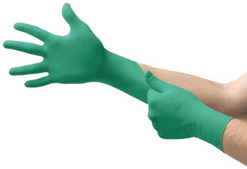 Ansell TouchNTuff 92-600 Guantes Desechables de Nitrilo, Sin Polvo, Alta Protección Química y Mecánica, Seguridad Alimentaria, Guantes Multiusos Profesionales,Verde, Talla M ,100 Unidad (Paquete de 1)