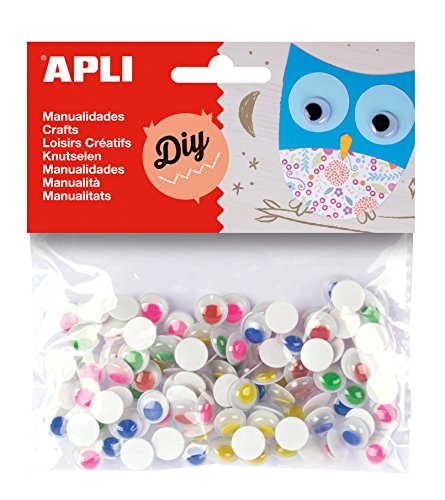 APLI Kids 13266 - Bolsa ojos móviles pupila color redondos adhesivos, 100 uds