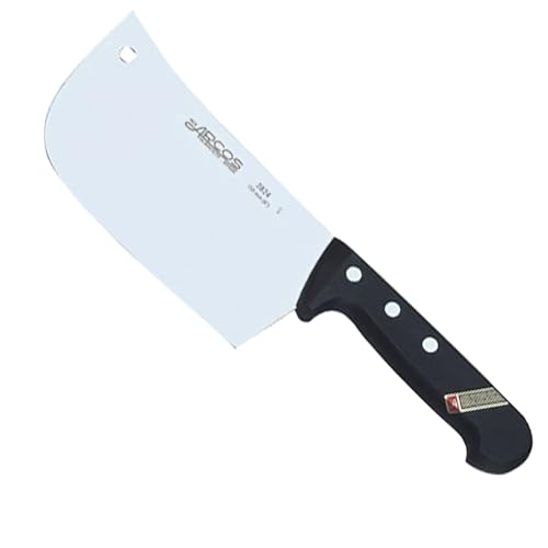 ARCOS Hachuela Macheta de Cocina 160mm para Cortar Huesos y Carne. Hacha con Diseño Rectangular en Acero Inoxidable y Mango de Polioximetileno. Color Negro. Serie Universal