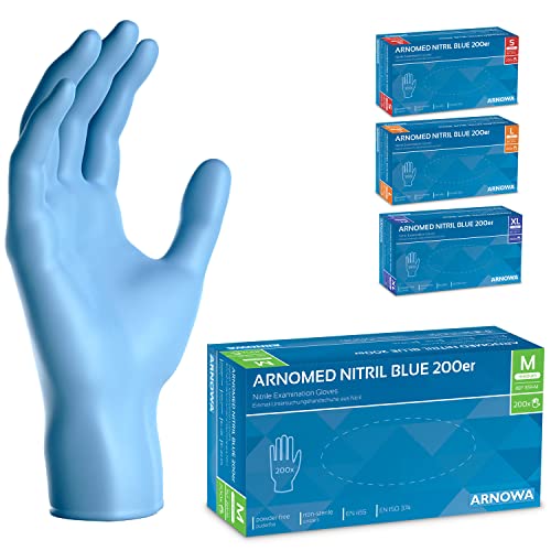 ARNOMED Guantes nitrilo talla M azul, 200 uds/caja, guantes nitrilo talla S, M, L, XL, guantes desechables, guante nitrilo desechable sin polvo, guantes de goma sin látex