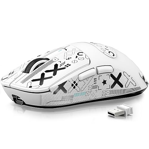 ATTACK SHARK X3 49g Superlight Mouse con Cinta, PixArt PAW3395 Gaming Sensor, BT/2.4G Wireless/Wired Mouse, 6 dpi Ajustable 26000, 200 Hrs Battery, Office Mouse para Win11/Xbox/PS/Mac (Blanco)