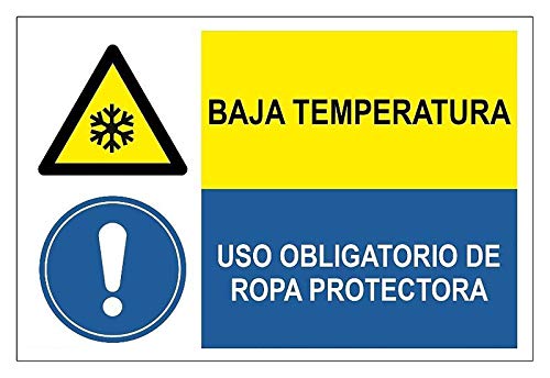 Becral®- Señal combinada ¡PELIGRO! BAJA TEMPERATURA/USO OBLIGATORIO DE ROPA PORTECTORA de 600X400mm ADHESIVO (ref.PRD2262316)