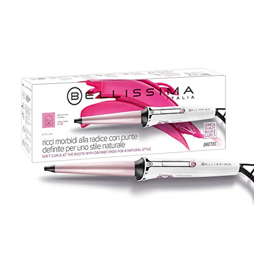 Bellissima Imetec GT15 200, Rizador de pelo con revestimiento de cerámica, forma cónica, control de la temperatura, blanco/rosa