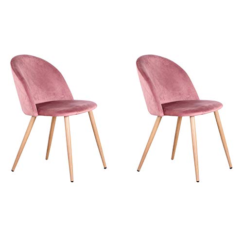 BenyLed Juego de 2 Sillas de Comedor Tapizadas Laterales con Respaldo de Asiento de Terciopelo Suave y Patas de Metal Ajustables, Rosa