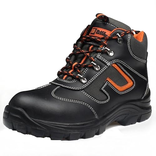 BLACK HAMMER Botas de Seguridad de Cuero para Hombres Botas de Seguridad para Hombres Puntera de Acero S3 SRC Calzado de Trabajo al Tobillo de Cuero 6652 (43 EU)