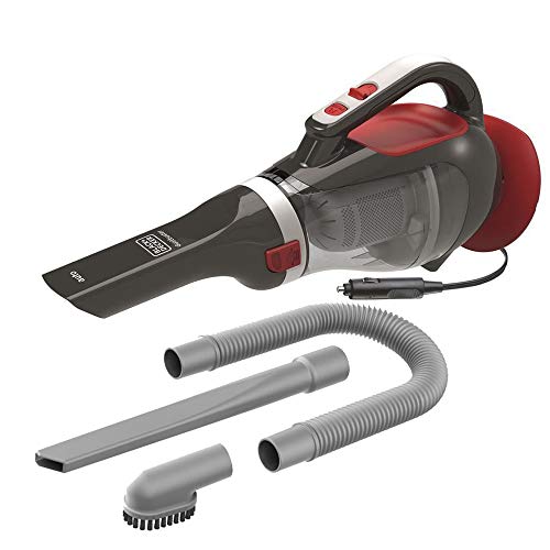 BLACK+DECKER ADV1200-XJ - Aspirador de Mano Potente para Coche ciclónico 12V Doble filtro Adaptador de coche Gris y Rojo