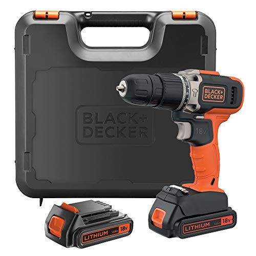 BLACK+DECKER BCD003C2K Taladro percutor 18V 21.000 ipm con 2 baterías litio 1.3Ah y maletín