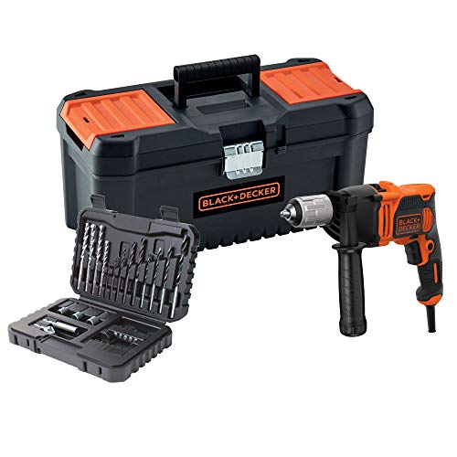 BLACK+DECKER BEH850KA32 Taladro percutor con cable 850 W Velocidad Electrónica Variable Diseño compacto y ergonómico Incluye set de 32 accesorios y caja de herramientas, Multicolor