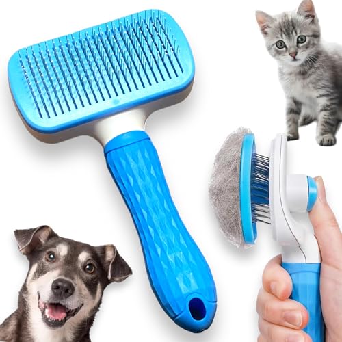 BLOCKBAT PETS Cepillo para Perros y Gatos, Elimina el Pelo Muerto, Sistema Autolimpiante, Antiestático y Lavable, Respetuoso con la Piel, Cepillo Perro, Gatos accesorios, Perros Accesorios (Azul)