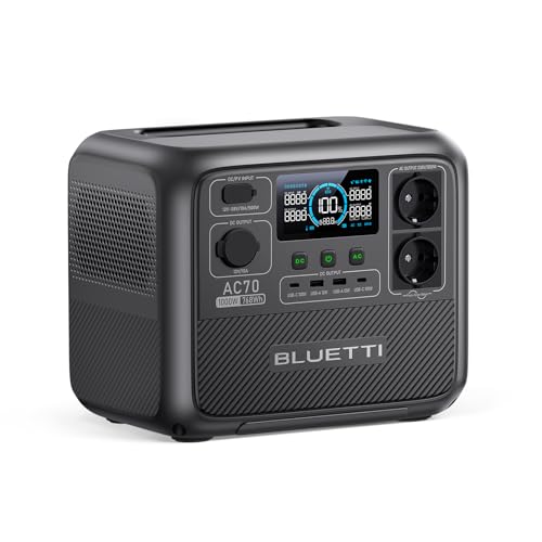 BLUETTI Generador Solar AC70, Batería LiFePO4 de 768Wh con 2 Salidas AC de 1000W (Power Lifting 2000W), 100W Type-C, Carga Rápida de 45 min. de 0-80%, para Viajes, Camping, Corte de Energía