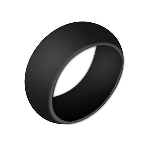 Boolavard anillo de bodas de silicona para hombres y mujeres asequible banda de goma de silicona, paquete de 7, 5 paquetes y singles - blanco, gris, plata, azul (Negro, 9-18.90mm)