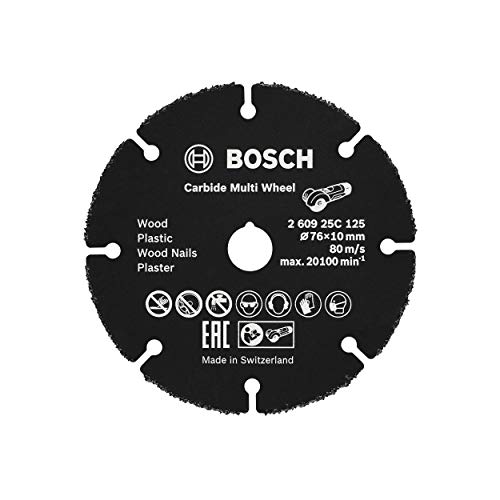 Bosch Profesional 260925C125 Disco De Corte Carbide Multi Wheel Para Madera Con Clavos, Plástico, Paneles Yeso, Tubos Cobre, Ø 76 mm, Diámetro Del Orificio 10 mm Amoladora Angular