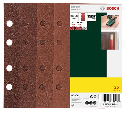 Bosch Profesional Set de 25 hojas lija para varios materiales (grano 40/60/80/120, 8 agujeros, accesorios lijadora orbital)