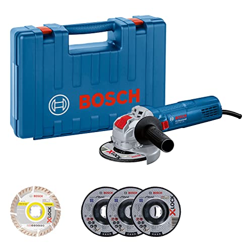 Bosch Professional GWX 750-125 - Amoladora angular (750W, 1100 rpm, X-LOCK, Ø disco 125 mm, set 5 discos, maletín) - Amazon Exclusive