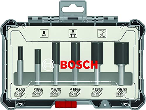 Bosch Professional Set de Brocas Fresadoras Rectas de 6 Piezas (para madera, vástago de Ø 8 mm, Accesorios Fresadoras)