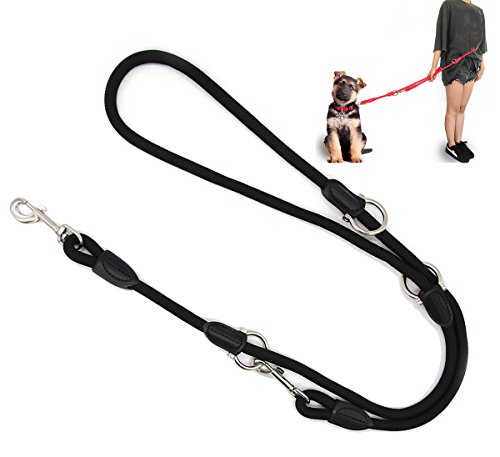 BPS Correa para Perro Mascotas Correa de Perro Doble Ajustable Varias Posiciones Perro Mediano Grande 2 Dimensión Elegir M/L (L, Negro) BPS-3801NE