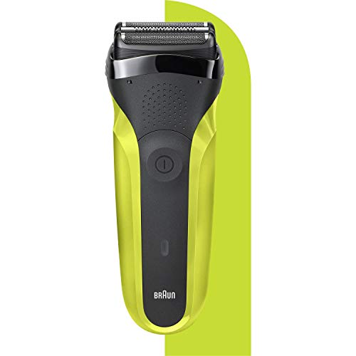 Braun Series 3 Afeitadora Eléctrica Hombre, Máquina de Afeitar Barba con 3 Cuchillas Flexibles, Recargable e Inalámbrica, 300S, Negro/Verde Eléctrico