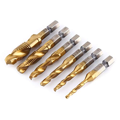 Broca Roscadora Metal, MAGT 6pcs M3-M10 Rosca Macho, M3-M10 Titanio Recubierto HSS Taladro Y Toque Bits 1/4" Hex Shank, Brocas Roscadoras, Broca Macho Roscar, Brocas para Metal, Machos de Roscar