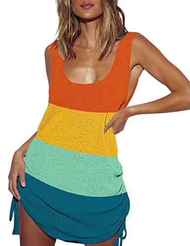 Bsubseach Blusa de Baño de Mujer de Crochet de Verano Chaleco de Playa con Cuerda de Bombeo