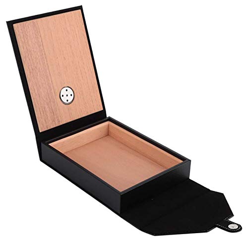 Caja de Cigarrillos Humidor de Puros de Cuero Cigarrillo de Madera de Cedro Mini Caja de Almacenamiento Portátil (Negro)