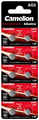Camelion 12051005 Pilas sin Mercurio, alcalinas, de botón AG5/LR48/LR754/393 (1,5 V, 10 Unidades)