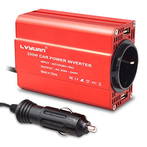 Cantonape Inversor De Corriente 300W para Coche, Transformador De 12v A 220v, Inversor con 1 Toma Enchufe Y 2 Puertos USB (5v / 2.4A) para Phone Pad Y Tableta