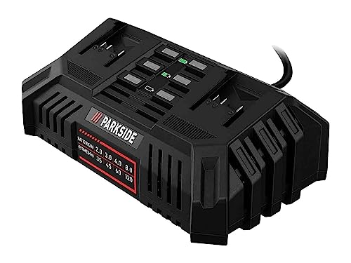 Cargador rápido Doble Parkside- con desconexión automática de la Carga e indicación del Estado de la batería en 3 Niveles - Cargador rápido Doble 20 V2 x 4,5A para Cargar simultáneamente 2 baterías